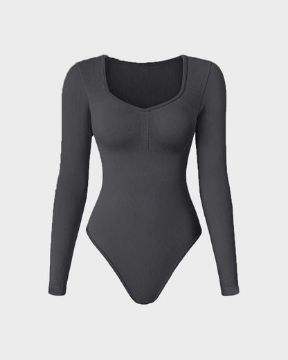 Seamless Long Sleeve V-Neck Sculpting Bodysuit