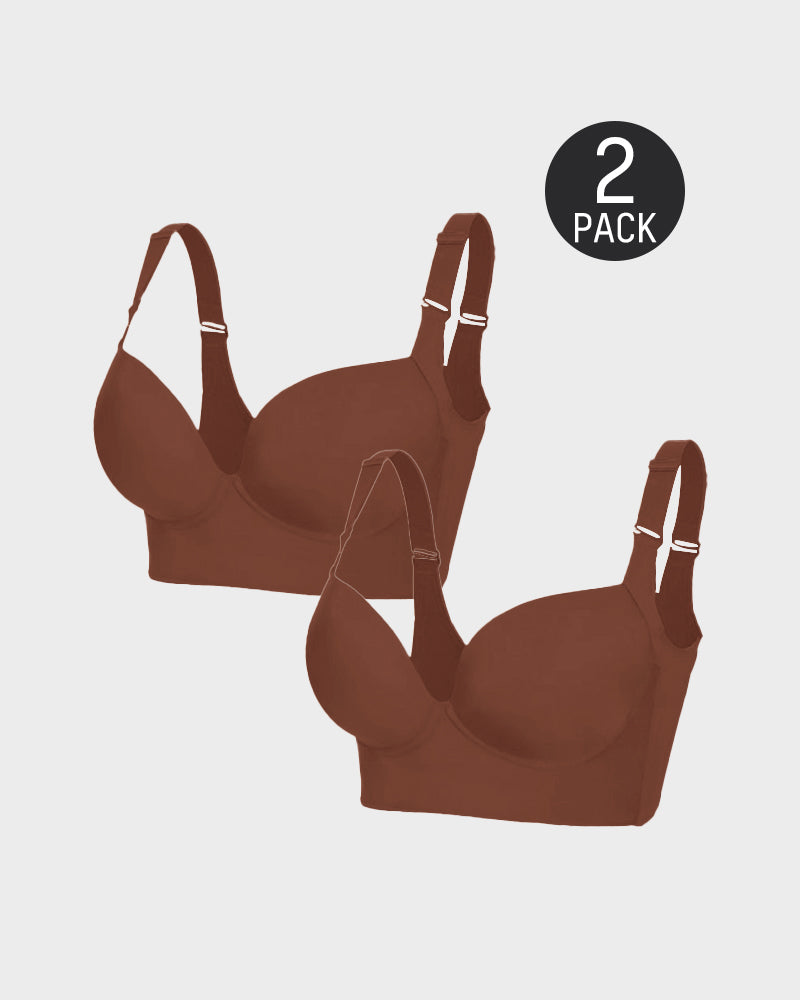 Push-Up Back Smoothing Bra - Black+Beige (2 PACK）