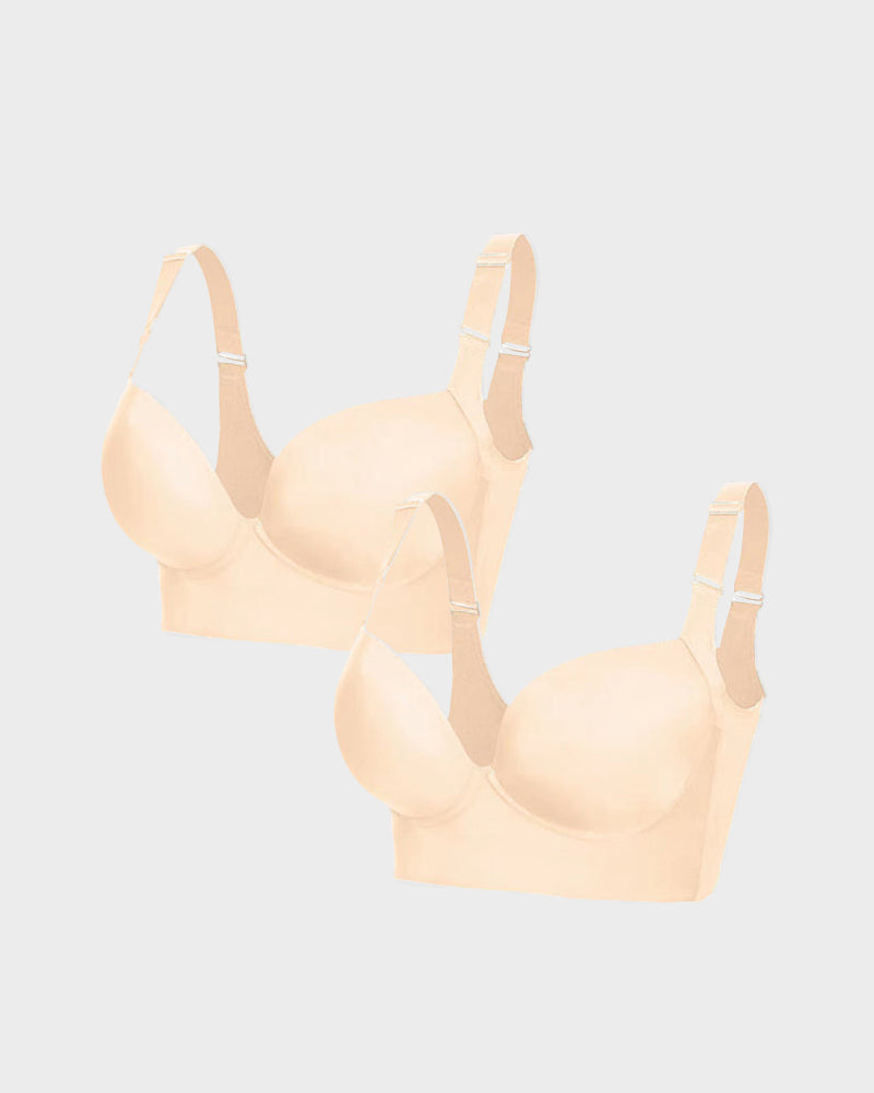 Push-Up Back Smoothing Bra - Black+Beige (2 PACK）