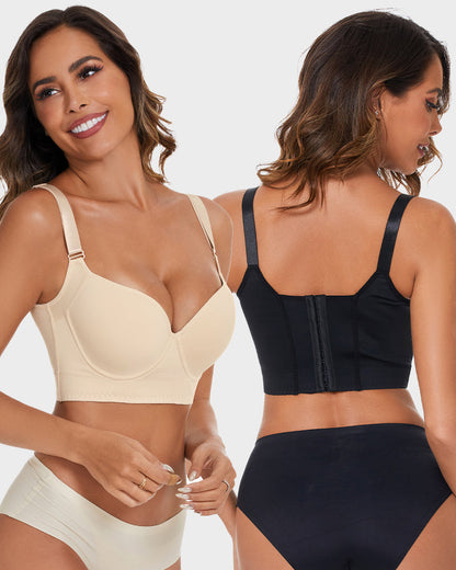 Push-Up Back Smoothing Bra - Black+Beige (2 PACK）