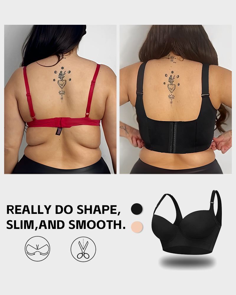 Push-Up Back Smoothing Bra - Black+Beige (2 PACK）