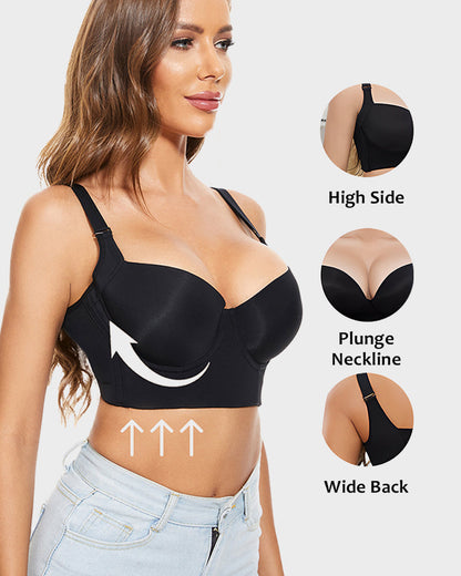 Push-Up Back Smoothing Bra - Black+Beige (2 PACK）