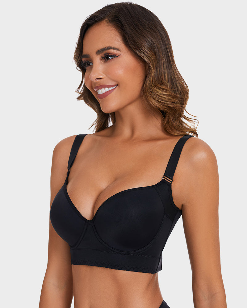 Push-Up Back Smoothing Bra - Black+Beige (2 PACK）