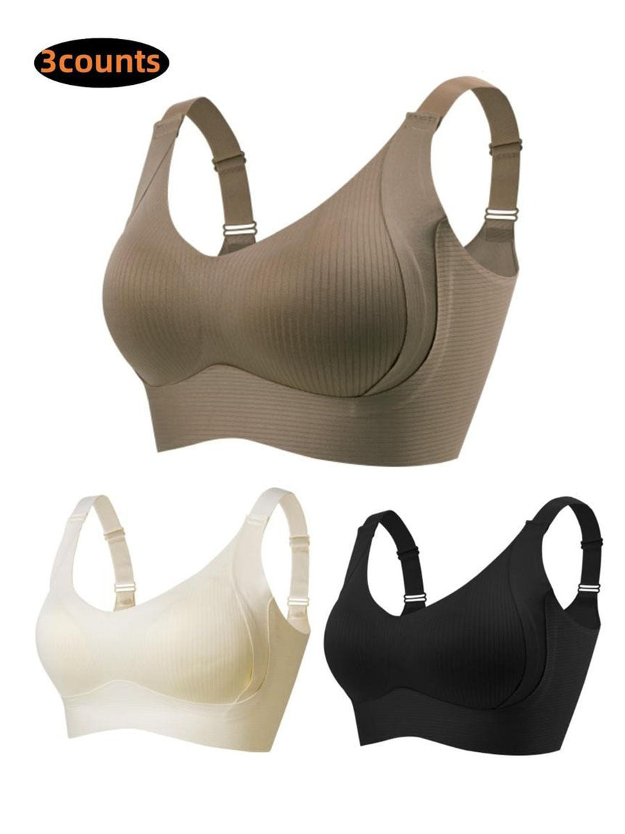 Women's Ribbed Push Up Adjustable Wireless Bra(3 Pack)