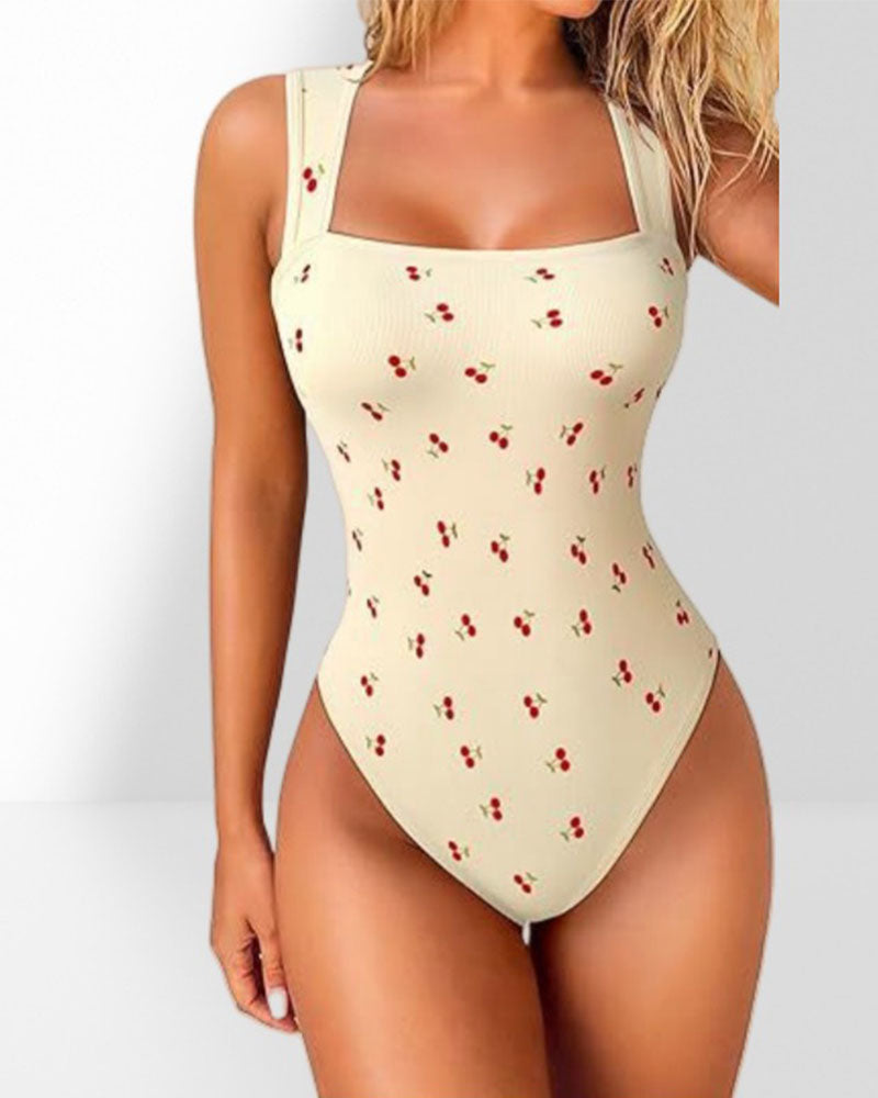 Women's Ribbed Square Neck Sleeveless Stretchy Chic Bodysuit