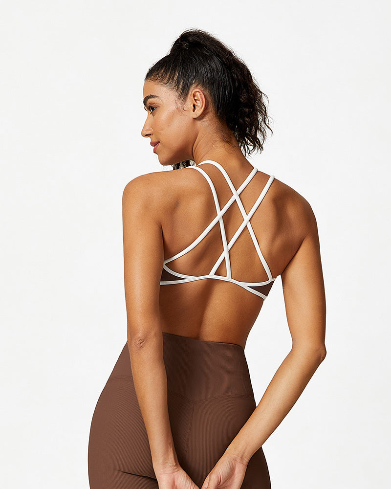 Ribbed Strappy Support Sports Bra