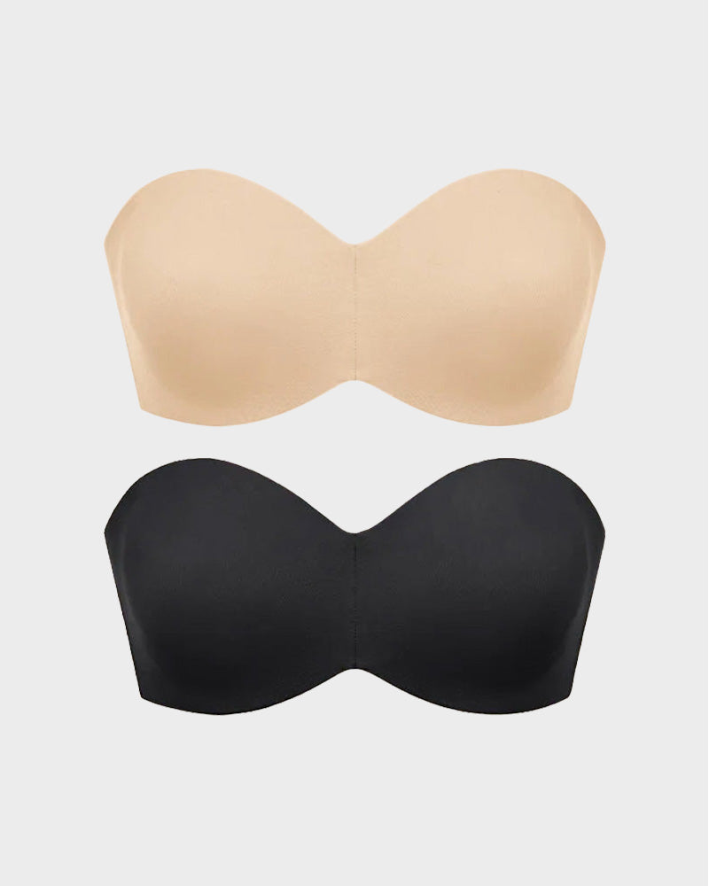 Full Support Non-Slip Convertible Bandeau Bra-Black+Nude