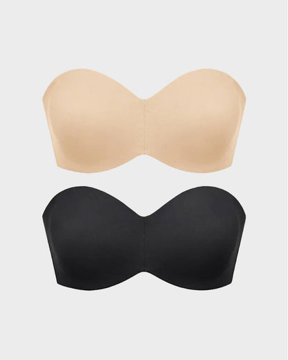 Full Support Non-Slip Convertible Bandeau Bra-Black+Nude