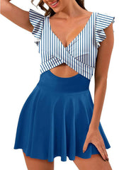 One Piece  Ruffle Cutout Swimdress Tummy Control V Neck Wrap Swimsuit