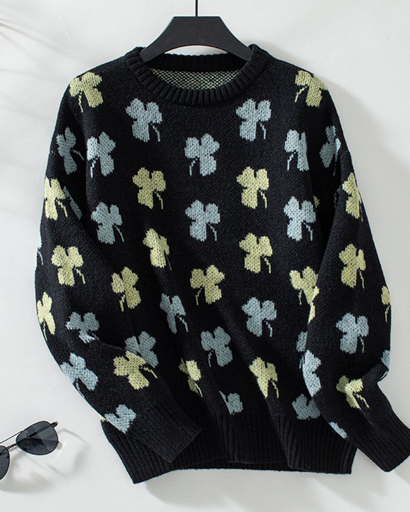 2025 Women's Saint Patrick's Shamrock Drop Shoulder Spring Sweater