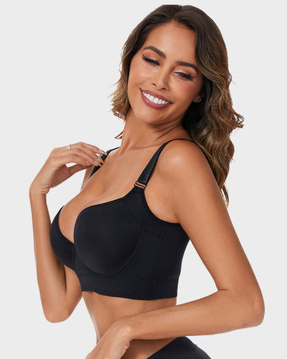 Push-Up Back Smoothing Bra - Black+Beige (2 PACK）