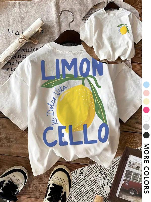 Women's Lemon & Letter  Print Round Neck Tee