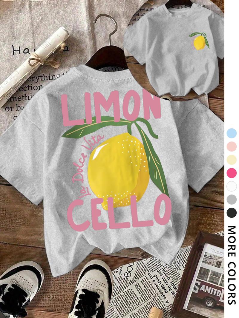 Women's Lemon & Letter  Print Round Neck Tee