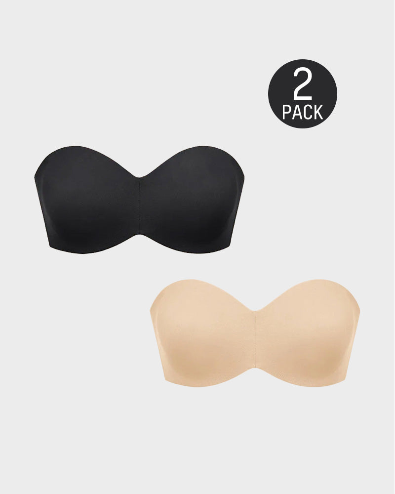 Full Support Non-Slip Convertible Bandeau Bra-Black+Nude