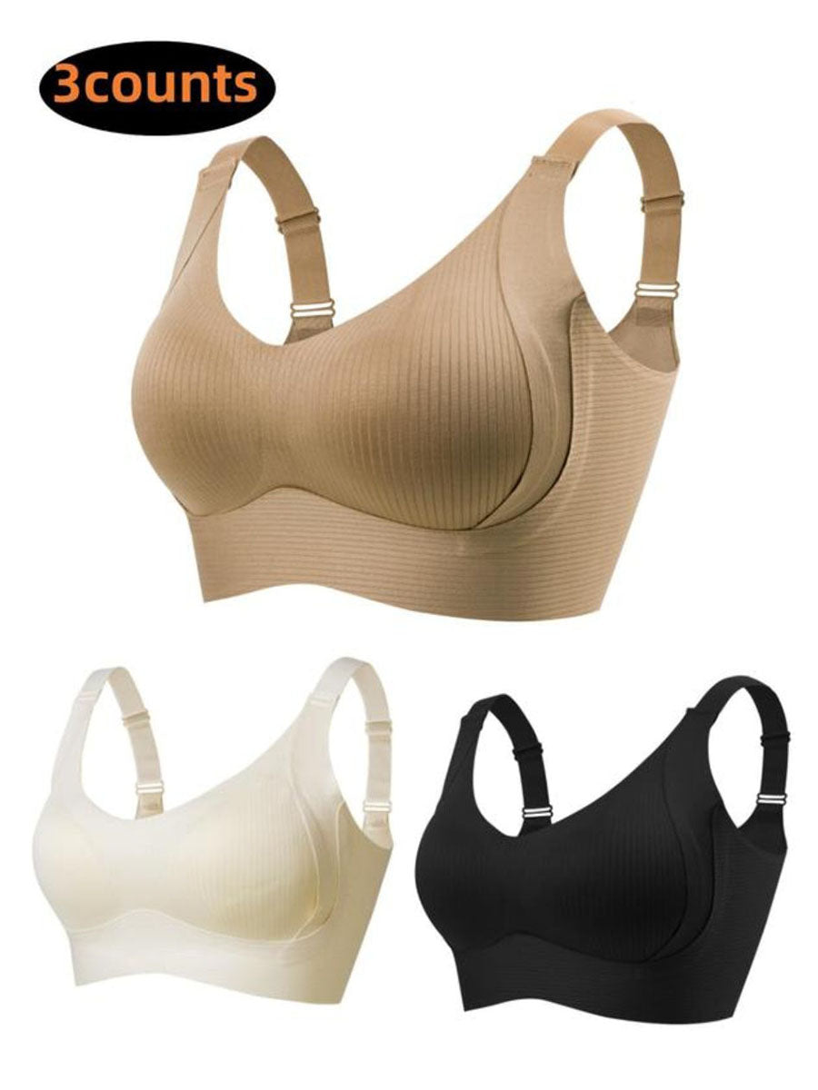 Women's Ribbed Push Up Adjustable Wireless Bra(3 Pack)