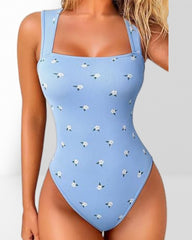 Women's Ribbed Square Neck Sleeveless Stretchy Chic Bodysuit