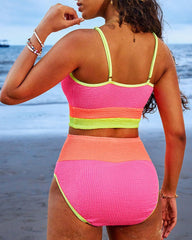 Two-Piece Set Women's Colorblock Wireless Swim Top Tummy Control Swimwear
