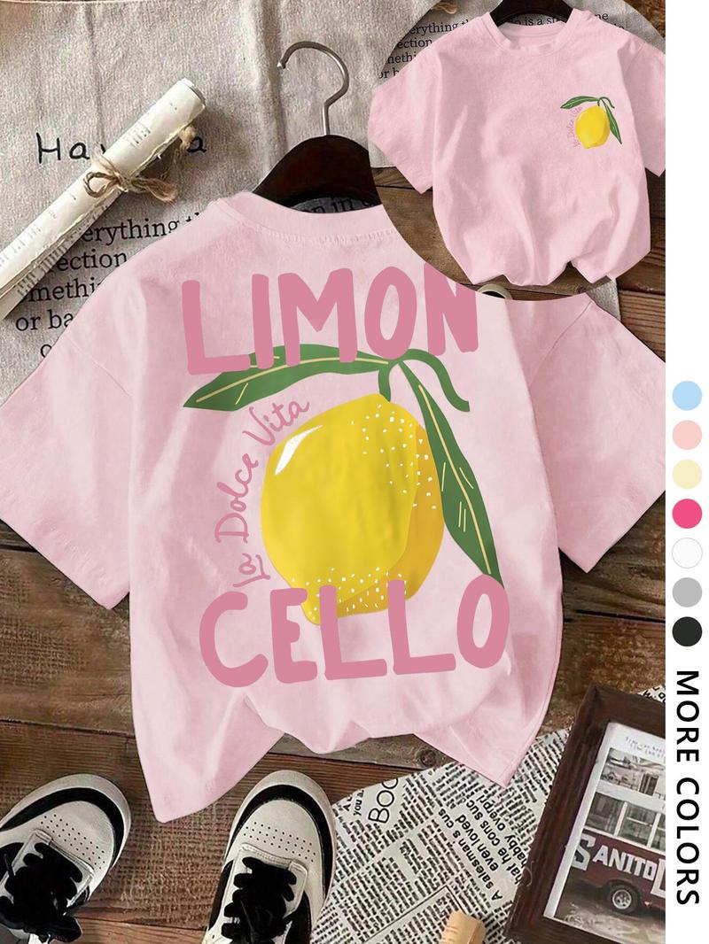Women's Lemon & Letter  Print Round Neck Tee