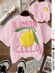 Women's Lemon & Letter  Print Round Neck Tee