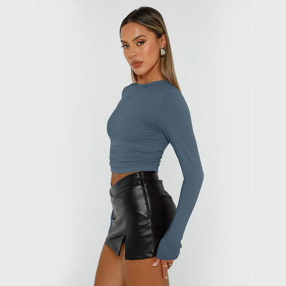 Womens 3 Piece Long Sleeve Shirts Basic Crop Tops