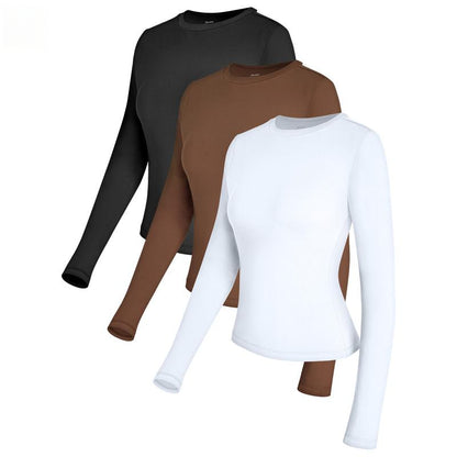 Womens 3 Piece Long Sleeve Shirts Basic Crop Tops