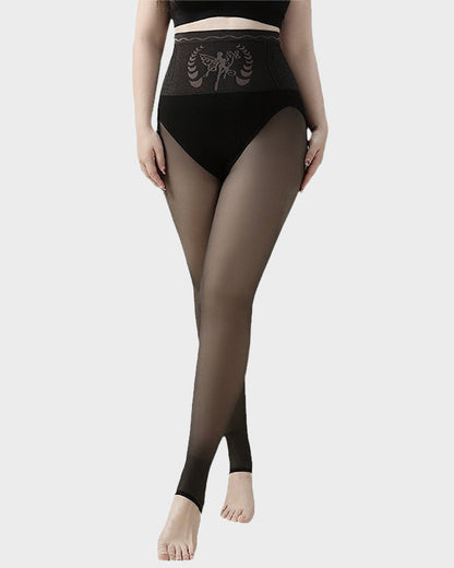 High Waist Fleece Lined Sheer Black Tights