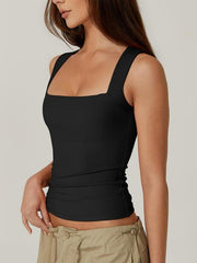 Women's Square Neck Sleeveless Double-Layer Tank Tops Basic Tight T Shirts