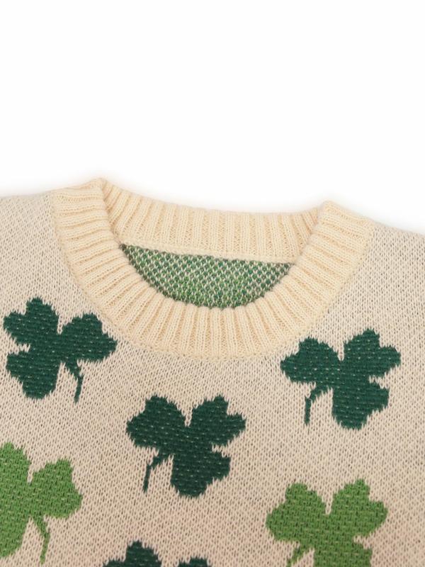 2025 Women's Saint Patrick's Shamrock Drop Shoulder Spring Sweater