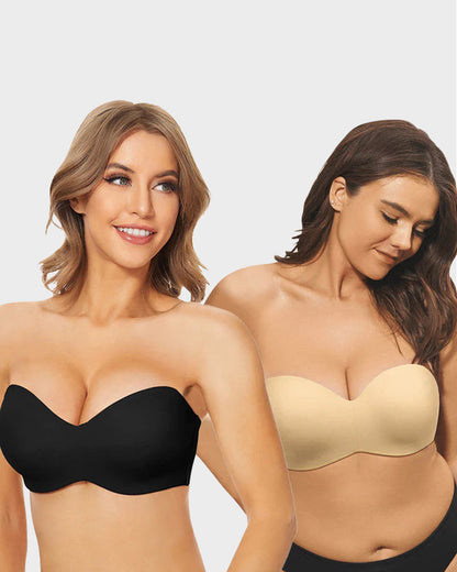 Full Support Non-Slip Convertible Bandeau Bra-Black+Nude