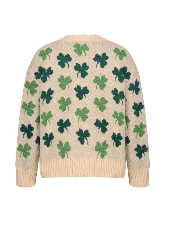 2025 Women's Saint Patrick's Shamrock Drop Shoulder Spring Sweater