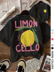 Women's Lemon & Letter  Print Round Neck Tee