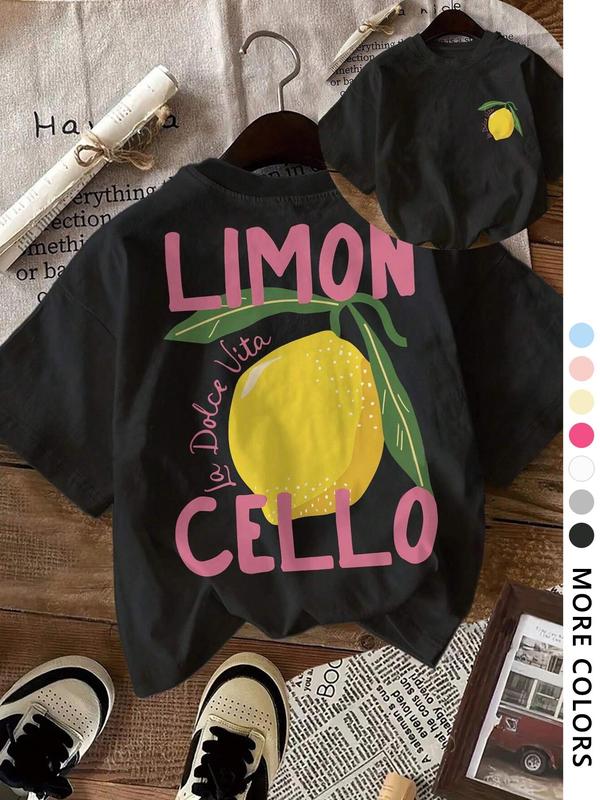 Women's Lemon & Letter  Print Round Neck Tee