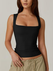 Women's Square Neck Sleeveless Double-Layer Tank Tops Basic Tight T Shirts