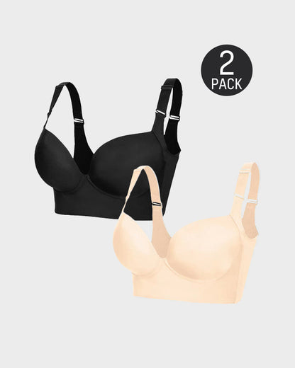 Push-Up Back Smoothing Bra - Black+Beige (2 PACK）