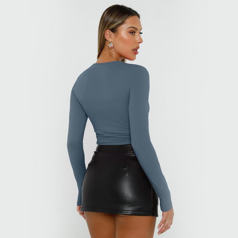 Womens 3 Piece Long Sleeve Shirts Basic Crop Tops