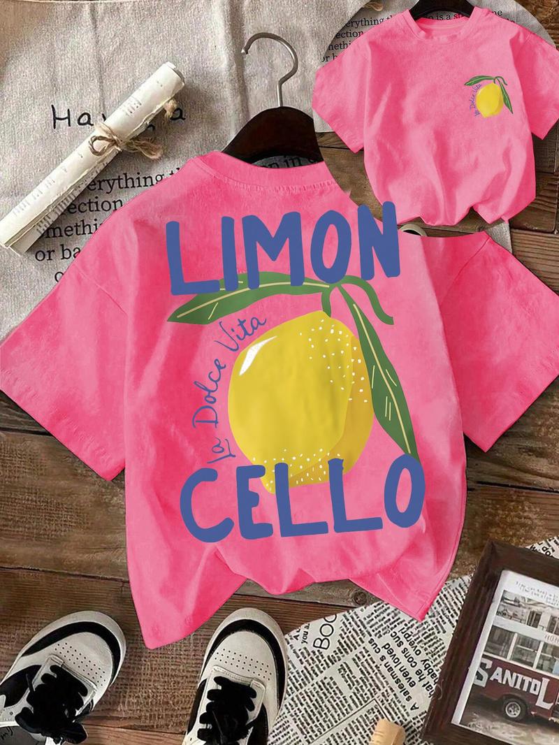 Women's Lemon & Letter  Print Round Neck Tee