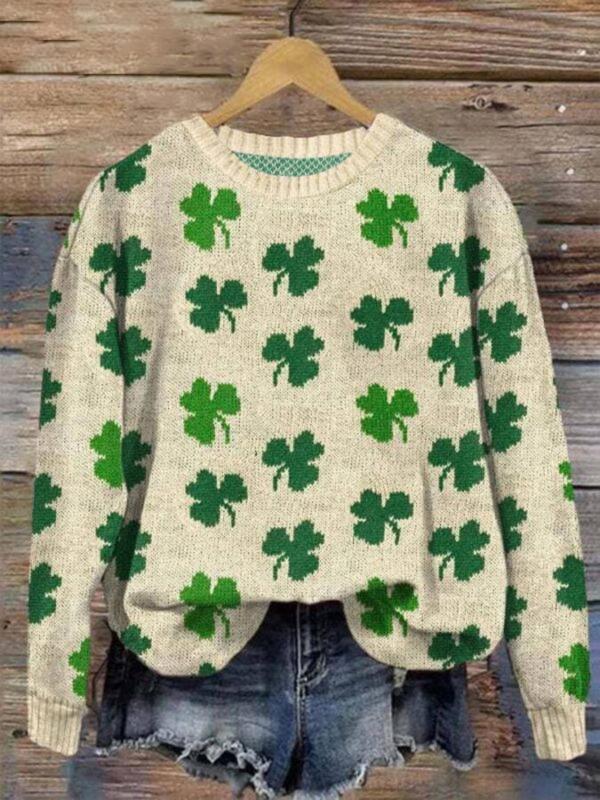 2025 Women's Saint Patrick's Shamrock Drop Shoulder Spring Sweater