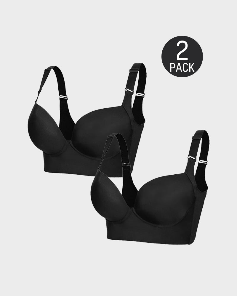 Push-Up Back Smoothing Bra - Black+Beige (2 PACK）