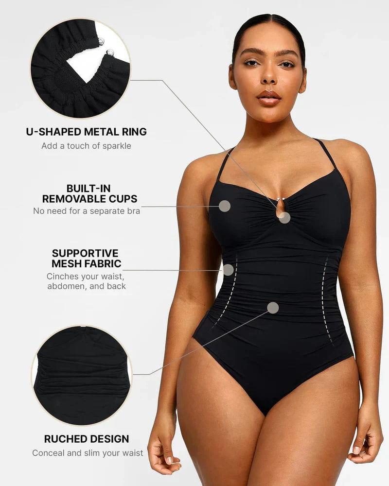 Women's Smart Sculpt Shaping Swimsuit U-Ring Cut Out Tummy Tucking Swimwear