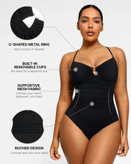 Women's Smart Sculpt Shaping Swimsuit U-Ring Cut Out Tummy Tucking Swimwear