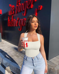 Women's Ribbed Square Neck Sleeveless Stretchy Chic Bodysuit