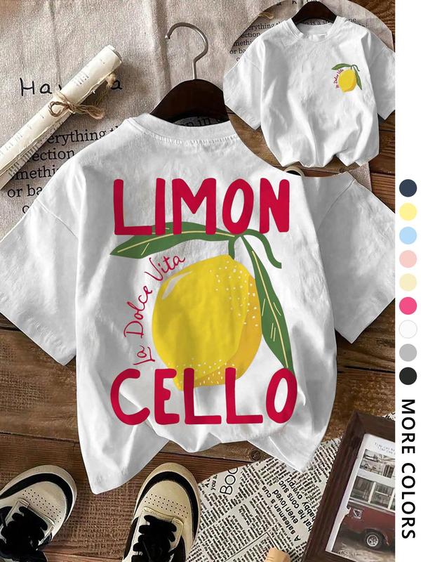 Women's Lemon & Letter  Print Round Neck Tee
