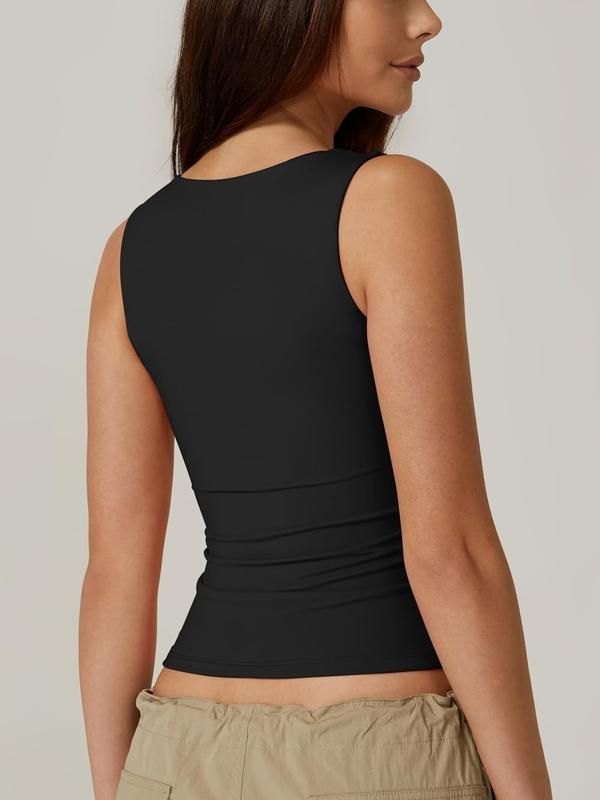 Women's Square Neck Sleeveless Double-Layer Tank Tops Basic Tight T Shirts