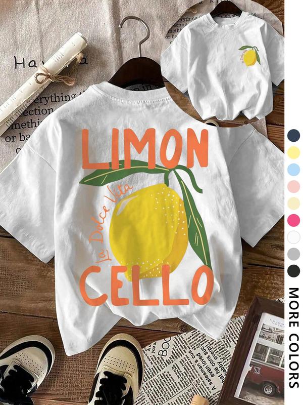 Women's Lemon & Letter  Print Round Neck Tee