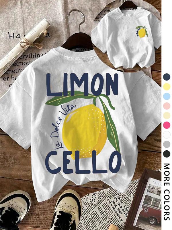 Women's Lemon & Letter  Print Round Neck Tee