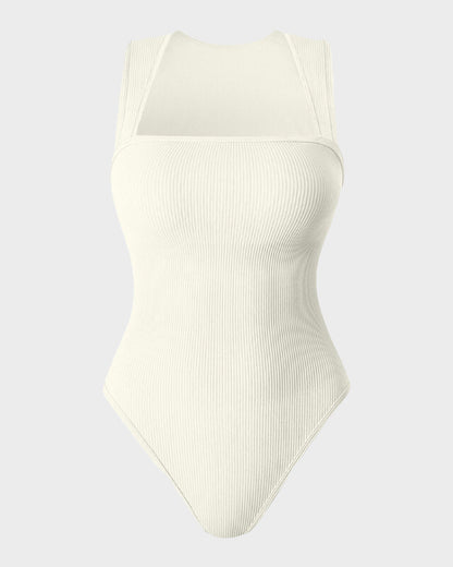 Ribbed Strappy Square Neck Bodysuits