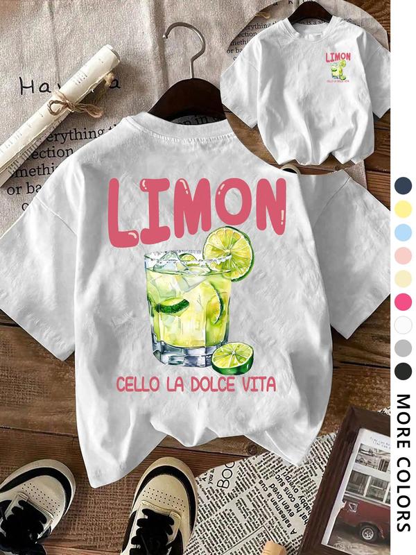 Women's Lemon & Letter  Print Round Neck Tee