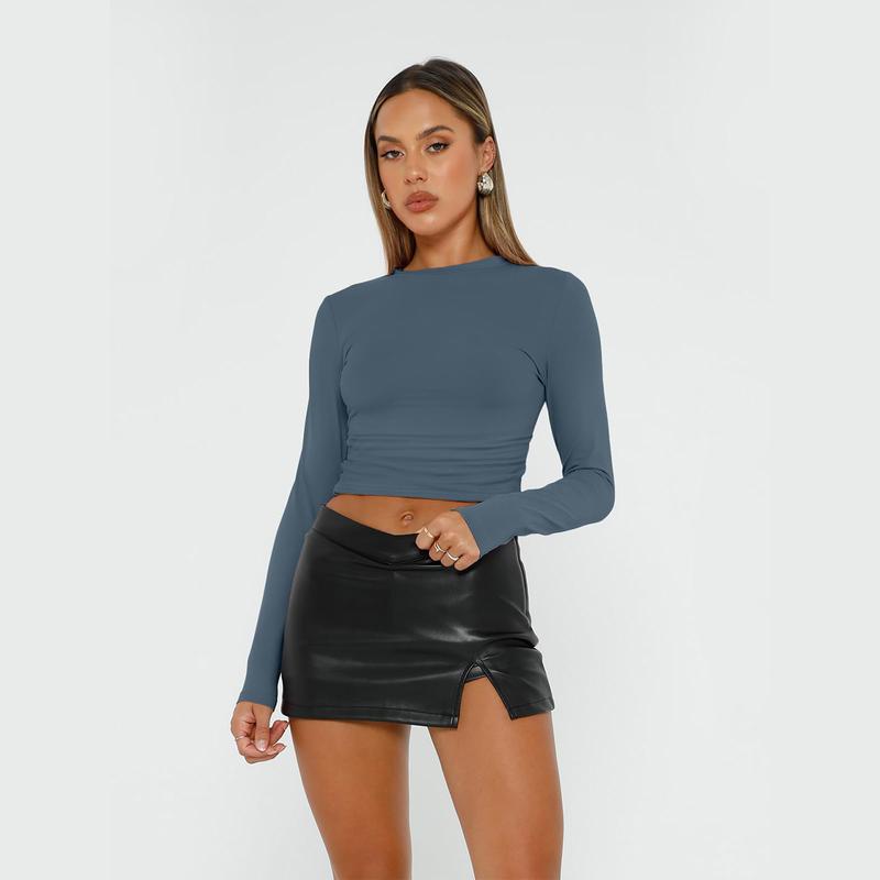 Womens 3 Piece Long Sleeve Shirts Basic Crop Tops