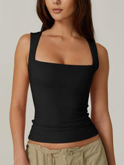 Women's Square Neck Sleeveless Double-Layer Tank Tops Basic Tight T Shirts