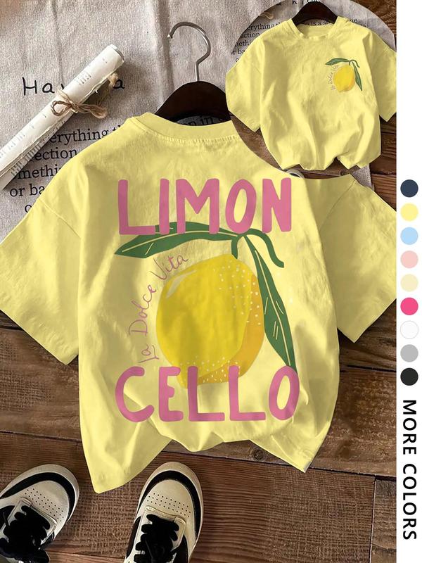 Women's Lemon & Letter  Print Round Neck Tee